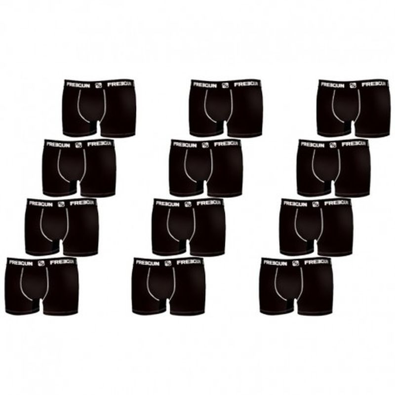 Set 12pcs en negro - Boxers para hombre, en 95% algodón 5% elastano  - FREEGUN