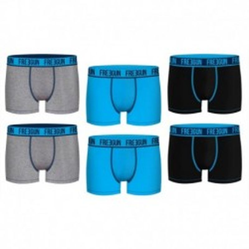 Set 6pcs en negro / azul / gris - Boxers para hombre, en 95% algodón 5% elastano  - FREEGUN