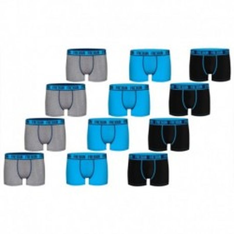 Set 12pcs en negro / azul / gris - Boxers para hombre, en 95% algodón 5% elastano  - FREEGUN