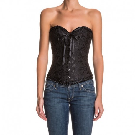 Corsé negro con estampado de flores y lazo