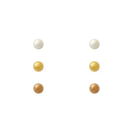 3 PARES DE PENDIENTE BOLITA. COLOR PLATA, ORO AMARILLO Y ORO ROSA