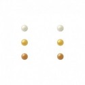 3 PARES DE PENDIENTE BOLITA. COLOR PLATA, ORO AMARILLO Y ORO ROSA