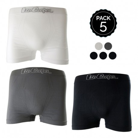 Set 5 Boxers LEE COOPER colores negro-blanco-gris Talla XL - 92% poliamida - 8% elastano