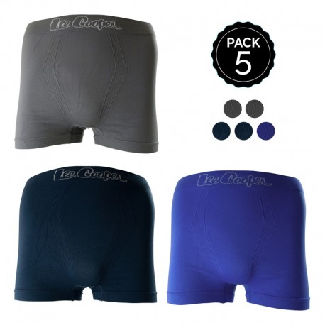 Set 5 Boxers LEE COOPER colores marino-gris-azul Talla XL - 92% poliamida - 8% elastano
