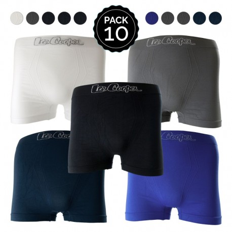 Set 10 Boxers LEE COOPER varios colores negro-blanco-gris-azul Talla XL - 92% poliamida - 8% elastano
