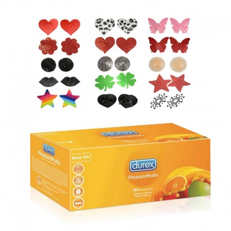 Preservativos DUREX + Juego Pezoneras surtidas - preservativos Pleasure fruits - caja gran formato 144 uds.