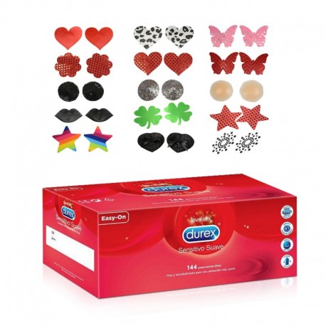 Preservativos DUREX + Juego Pezoneras surtidas - preservativos Sensitivo suave - caja gran formato 144 uds.