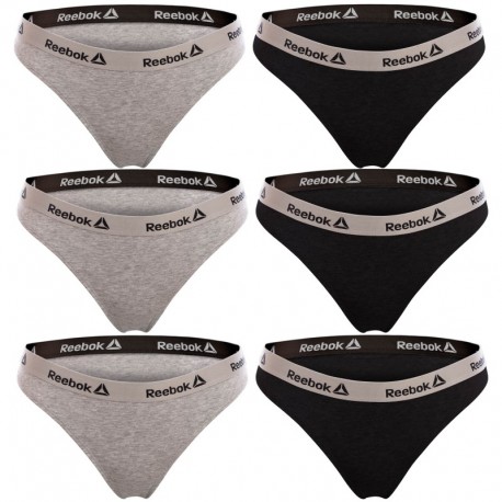 Talla XS: Pack de 6 TANGAS depotivos para mujer Gris + Negro - 95% algodón 5% elastano