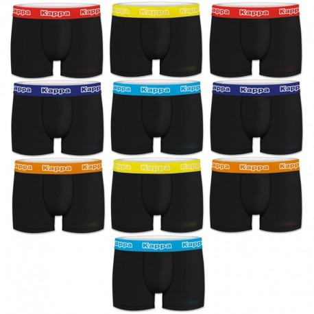 Talla M: Set 10pcs BOXERS hombre - negros/cintura color - 100% algodón