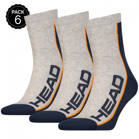 35/38 Set 6 pares - calcetines "running" HEAD - unisex - Gris/Marino - talla 35/38
