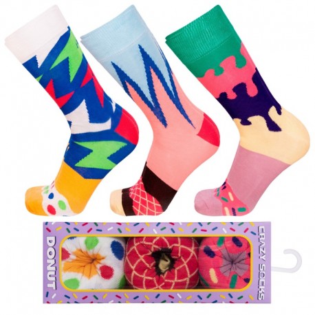 Talla: 35/38 3pares Calcetines de vestir en caja - ideal para regalo - Algodón BIO- Crazy Socks - divertidos y originales