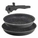 Set 2 sartenes 24+28cm aluminio prensado apta inducción Click & cook black CON mango Click & cook