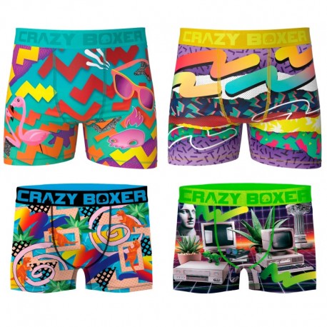 Talla M: Colección Retro - Pack de 4pcs Boxers Crazy Boxer - microfibra (92% poliéster - 8% elastano) - multicolor