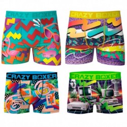 Talla M: Colección Retro - Pack de 4pcs Boxers Crazy Boxer - microfibra (92% poliéster - 8% elastano) - multicolor