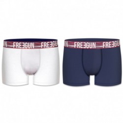 Talla M: Set 2 Boxers básicos FREEGUN, 95% algodón 5% elastano, multicolor Azul/Blanco