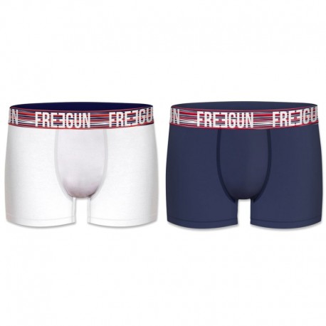 Talla XL: Set 2 Boxers básicos FREEGUN, 95% algodón 5% elastano, multicolor Azul/Blanco