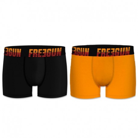 Talla XXL: Set 2 Boxers básicos FREEGUN, 95% algodón 5% elastano, multicolor Negro/Amarillo