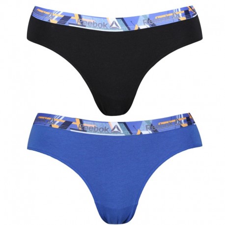 Talla M: Set 2 Womens Reebok braguitas colección GRETA - azul cobalto y negro - 95% algodón 5% elastano