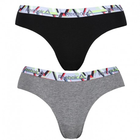 Talla XS: Set 2 Womens Reebok braguitas colección PAYTON - gris y negro - 95% algodón 5% elastano