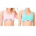 Talla XS: Pack 2 Sujetadores deportivos FILA - Rosa Azul turquesa - 95% algodón 5% elastano