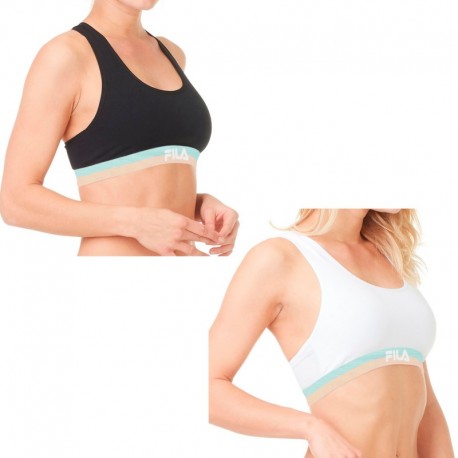 Talla S: Pack 2 Sujetadores deportivos FILA - Negro Blanco - 95% algodón 5% elastano