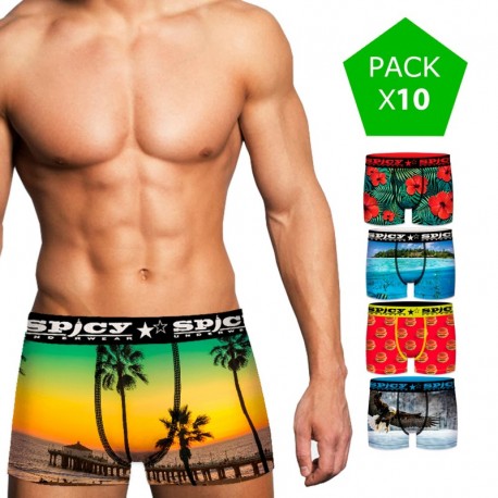 Pack 10 calzoncillos sorpresa Spicy Boxer en varios colores para hombre