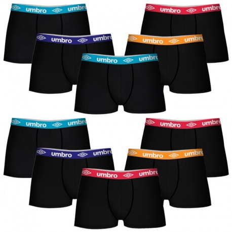 Pack 10 calzoncillos boxer Umbro surtidos en color negro con cintura en varios colores para hombre
