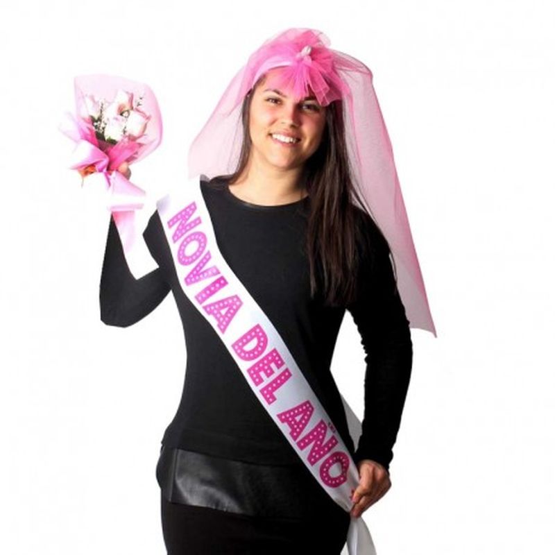 SET 3 PZS VELO  FUCSIA, BANDA NOVIA DEL AÑO Y RAMO