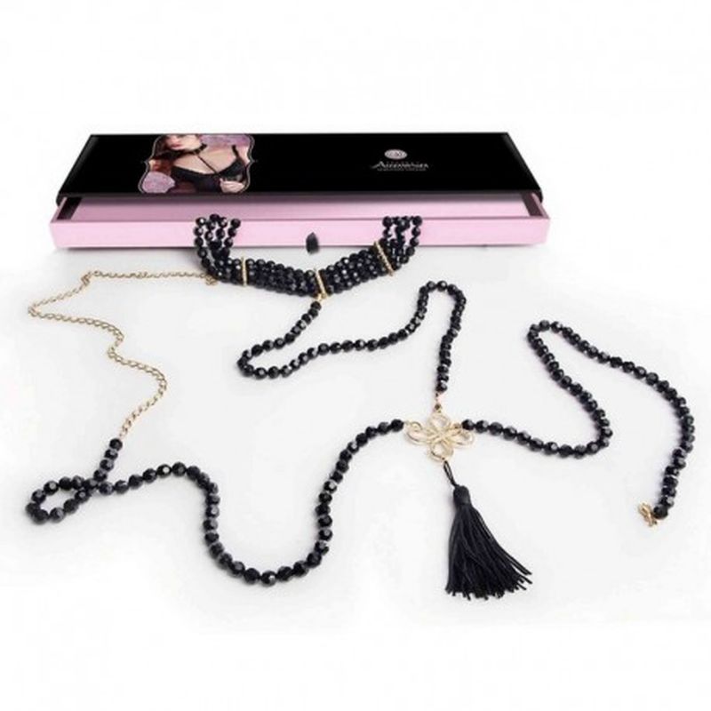 SEDUCTIVE NECKLACE: COLLAR Y CINTURON PERLAS NEGRAS