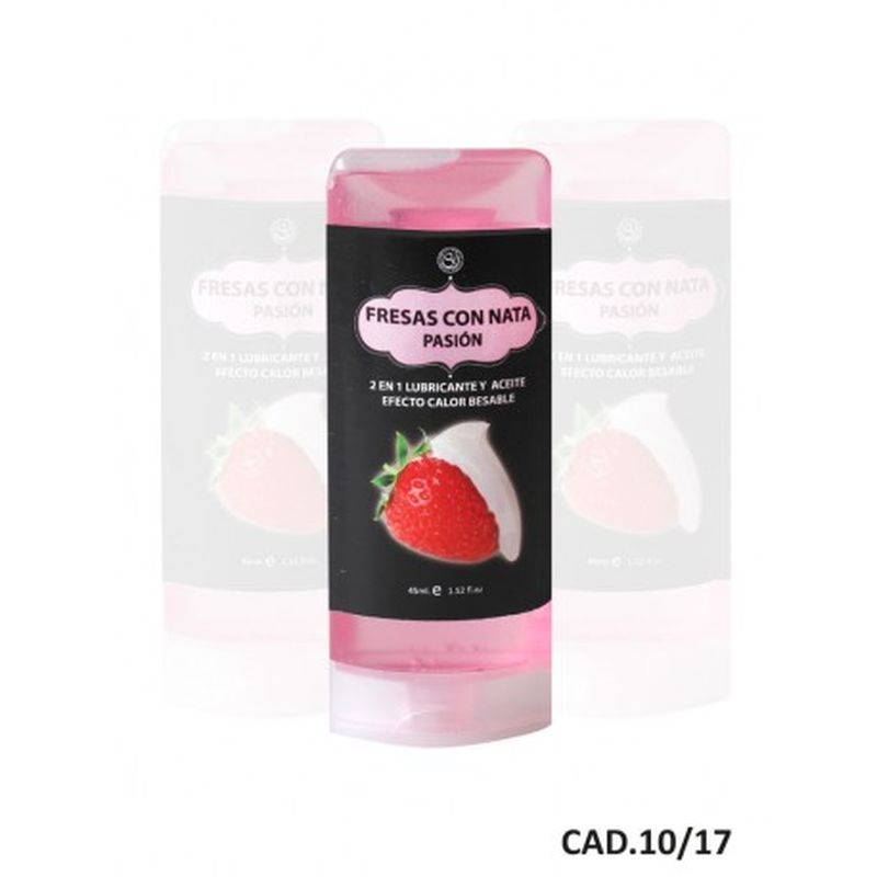 LUBRICANTE Y ACEITE 2 en 1 EFECTO CALOR FRESA Y NATA, 45 ml.