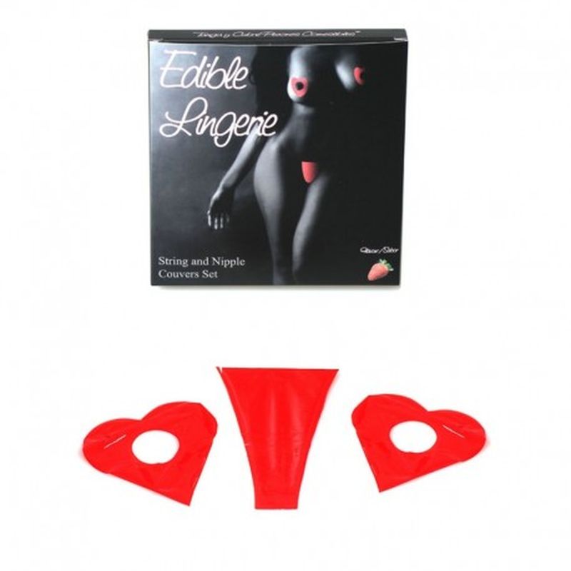 TANGA Y CUBRE PEZONES COMESTIBLES FRESA